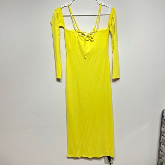 Not Yours To Keep Sunny Yellow Ribbed Midi Dress M Women - Picture 6 of 11